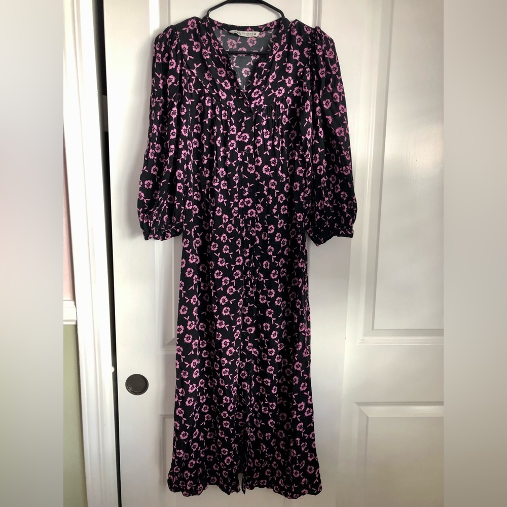 Zara Black and Pink Floral Maxi Dress